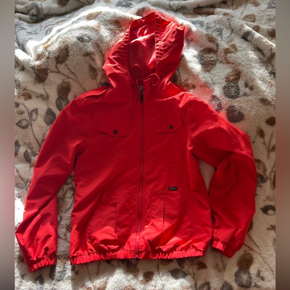 Volcom Red Raincoat with Hood and Elastic Cuffs - Picture 1 of 5